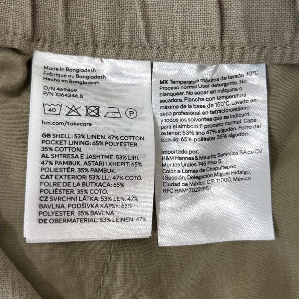 H&M Beige Drawstring Linen-Blend Pants
